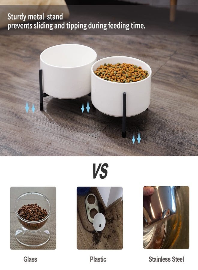 OMAYKEY 32 oz Ceramic Dog Cat Bowl Set of 2 with Elevated Metal Stand - 6 Inch Ceramic Round Pet Food and Water Feeder Bowl Dish for Cats & Dogs - White - Image 4